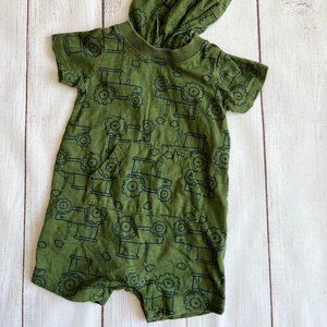Carters tractor print hooded onesie size 9m
